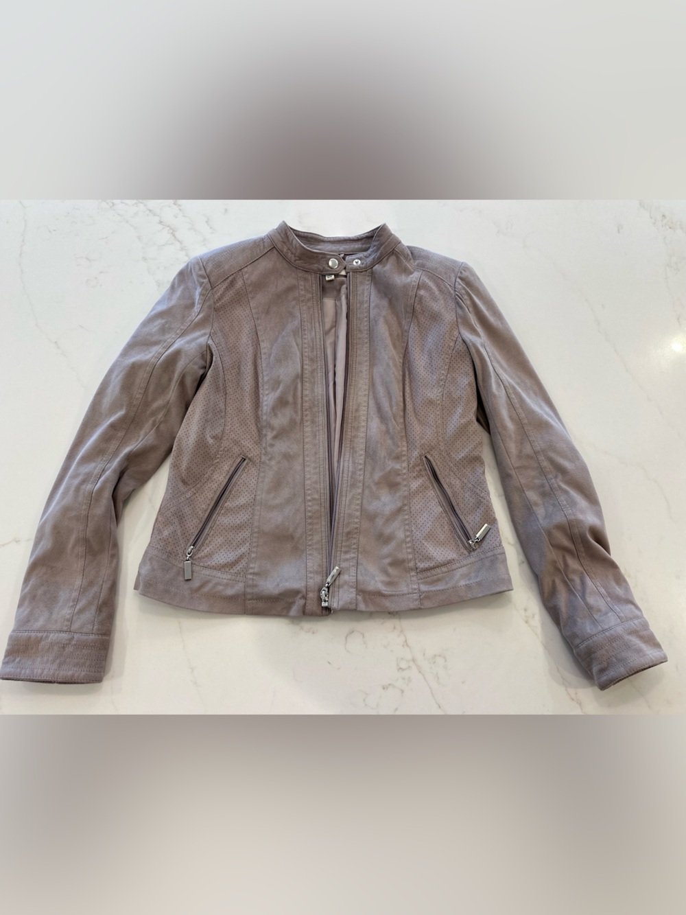 Women's Taupe Leather Zip-Front Jacket